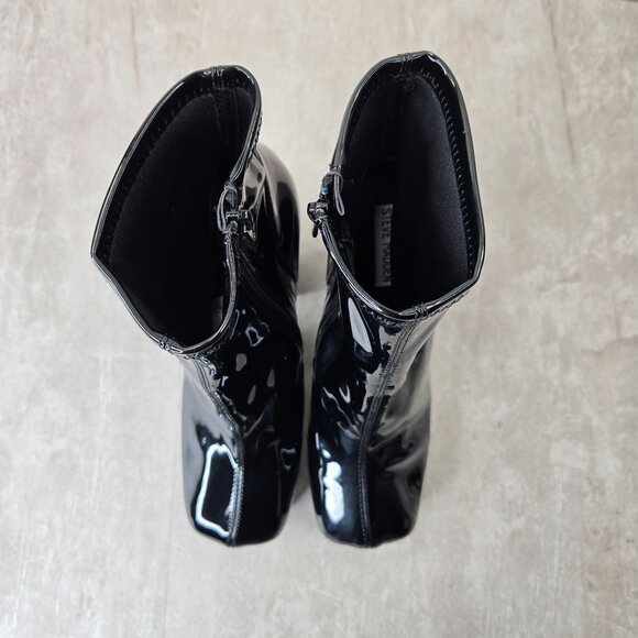 Steve Madden Platform Boots 10 Black Patent Y2k Chunky Block Heel Go Go Booties - Picture 2 of 11